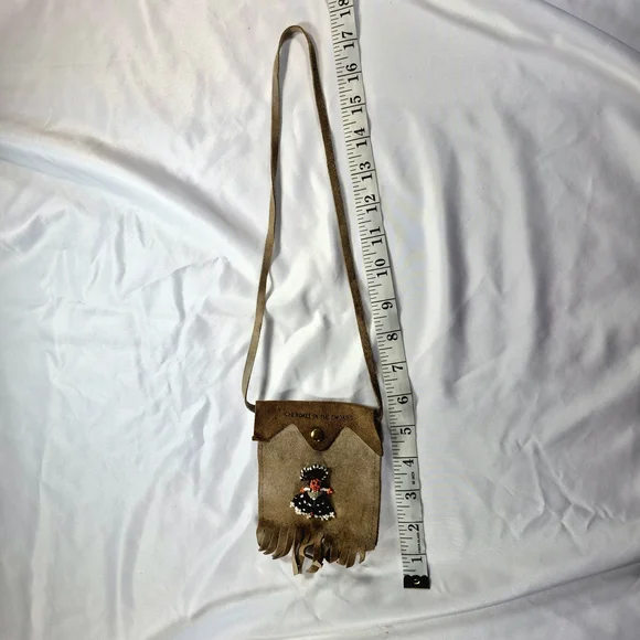 Vintage Cherokee In The Smokies Beaded Leather Fringe Pouch - Picture 3 of 7
